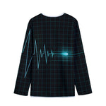 Teal Heartbeat Print Long Sleeve Short Coat