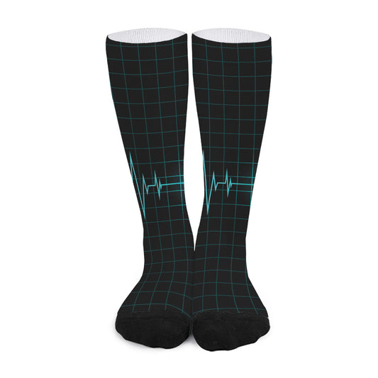 Teal Heartbeat Print Long Socks