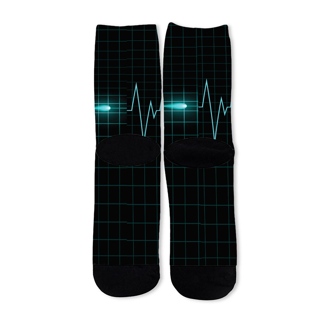 Teal Heartbeat Print Long Socks