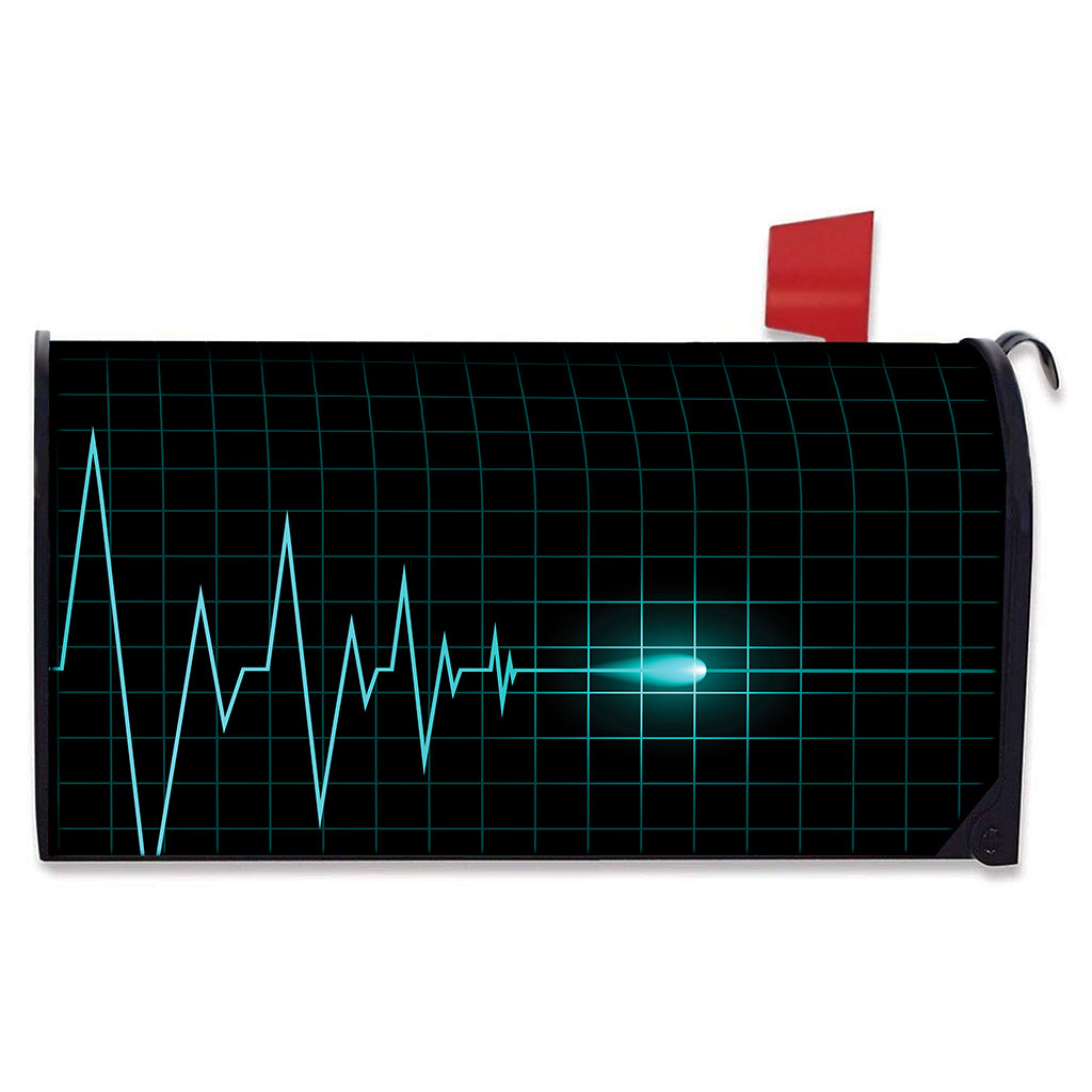 Teal Heartbeat Print Mailbox Cover