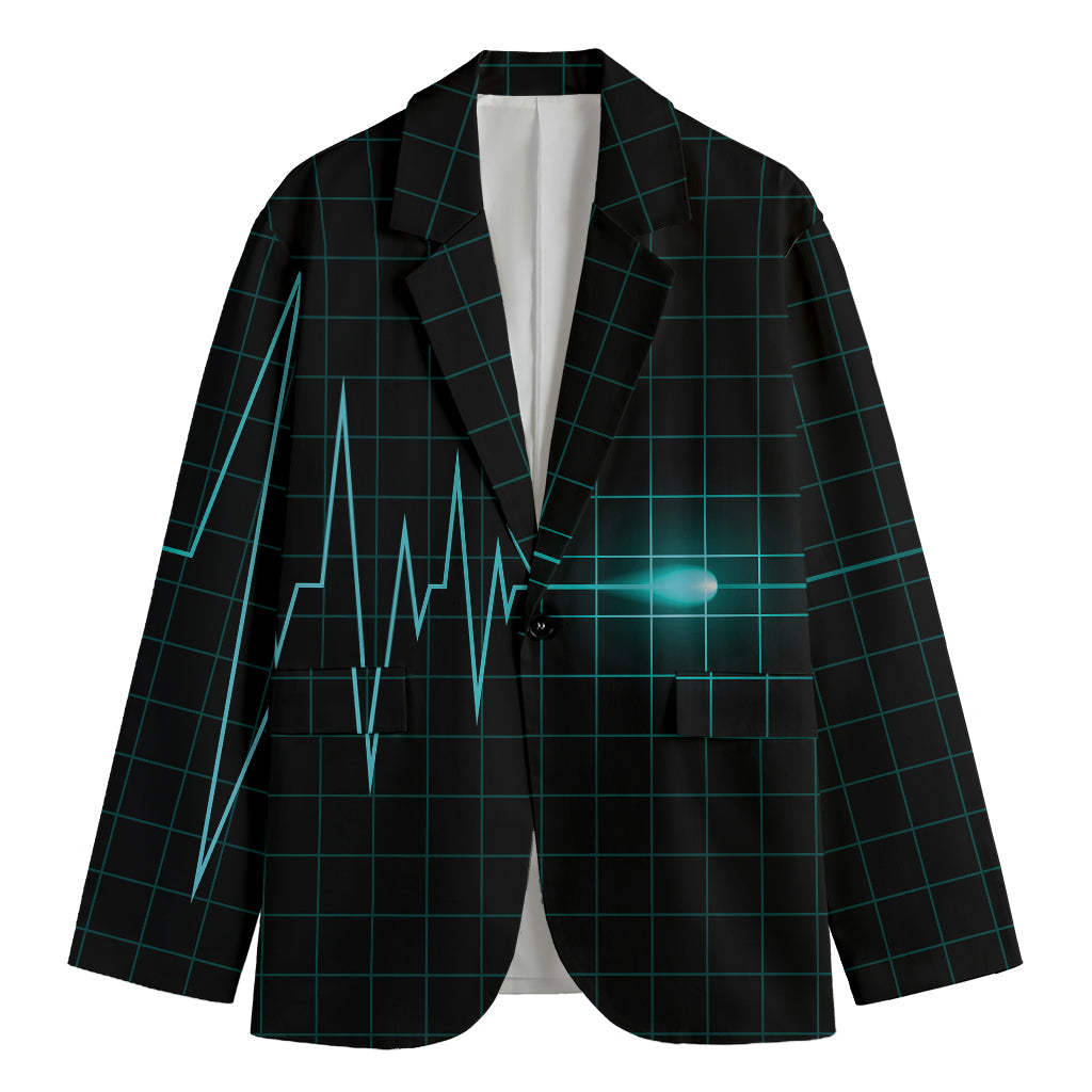 Teal Heartbeat Print Men's Blazer
