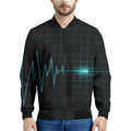 Teal Heartbeat Print Men's Bomber Jacket