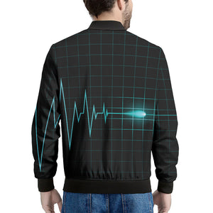 Teal Heartbeat Print Men's Bomber Jacket