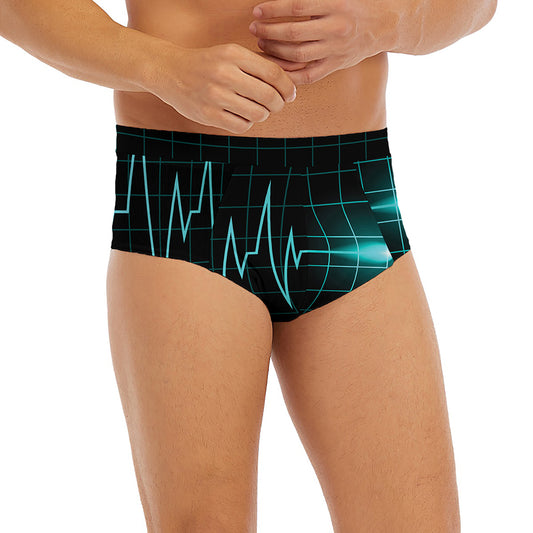 Teal Heartbeat Print Men's Briefs