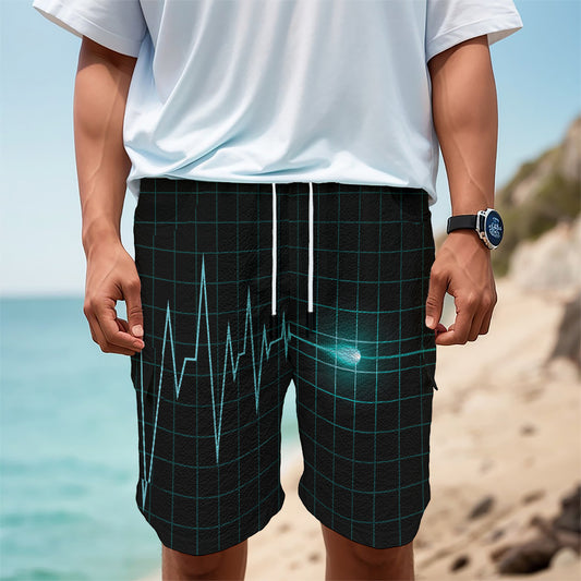 Teal Heartbeat Print Men's Cargo Shorts