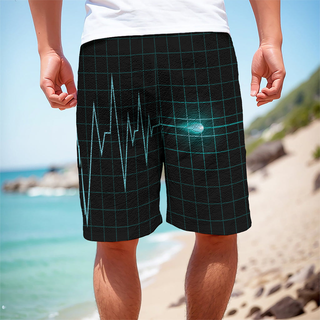 Teal Heartbeat Print Men's Cargo Shorts