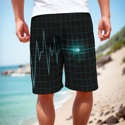 Teal Heartbeat Print Men's Cargo Shorts