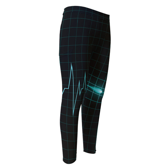 Teal Heartbeat Print Men's Compression Pants