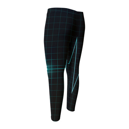Teal Heartbeat Print Men's Compression Pants