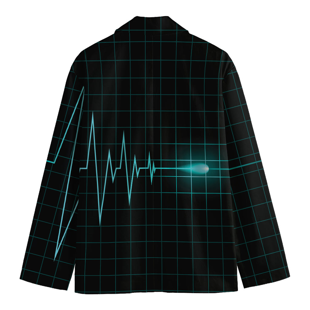 Teal Heartbeat Print Men's Cotton Blazer