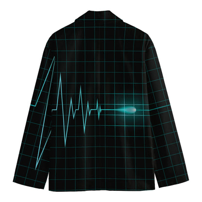 Teal Heartbeat Print Men's Cotton Blazer
