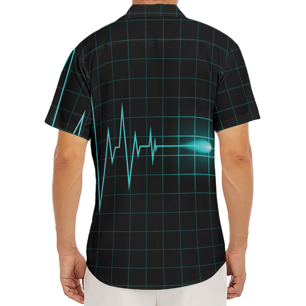 Teal Heartbeat Print Men's Deep V-Neck Shirt