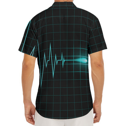 Teal Heartbeat Print Men's Deep V-Neck Shirt