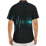 Teal Heartbeat Print Men's Deep V-Neck Shirt
