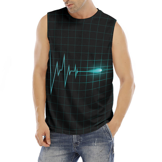 Teal Heartbeat Print Men's Fitness Tank Top