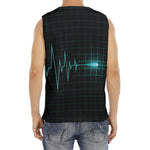 Teal Heartbeat Print Men's Fitness Tank Top