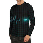 Teal Heartbeat Print Men's Long Sleeve Rash Guard