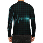 Teal Heartbeat Print Men's Long Sleeve Rash Guard