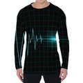 Teal Heartbeat Print Men's Long Sleeve T-Shirt