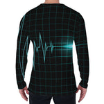 Teal Heartbeat Print Men's Long Sleeve T-Shirt