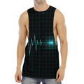Teal Heartbeat Print Men's Muscle Tank Top