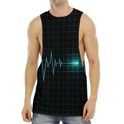 Teal Heartbeat Print Men's Muscle Tank Top