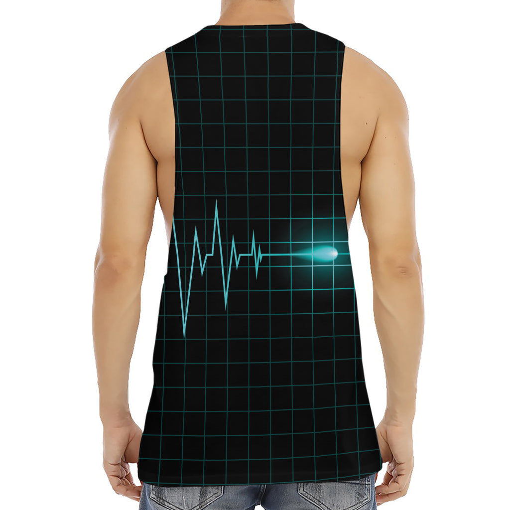 Teal Heartbeat Print Men's Muscle Tank Top