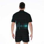 Teal Heartbeat Print Men's Rompers