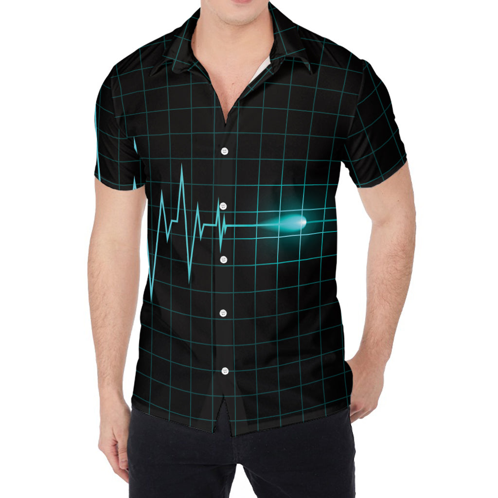 Teal Heartbeat Print Men's Shirt
