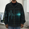 Teal Heartbeat Print Men's Shirt Jacket