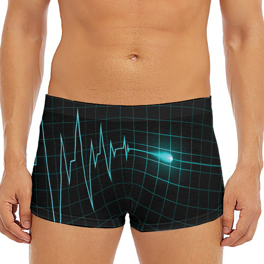 Teal Heartbeat Print Men's Short Boxer Briefs