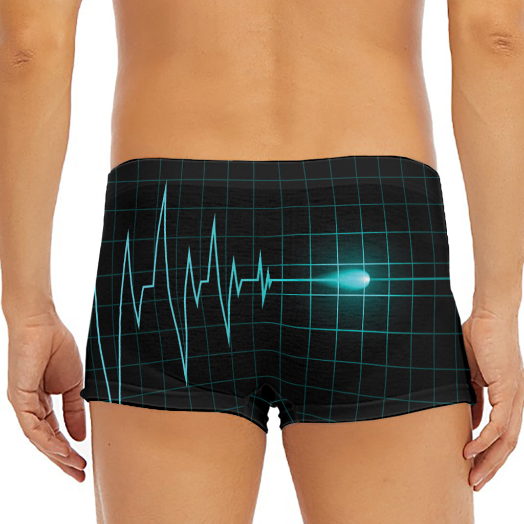 Teal Heartbeat Print Men's Short Boxer Briefs