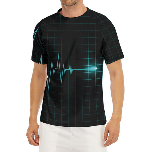 Teal Heartbeat Print Men's Short Sleeve Rash Guard