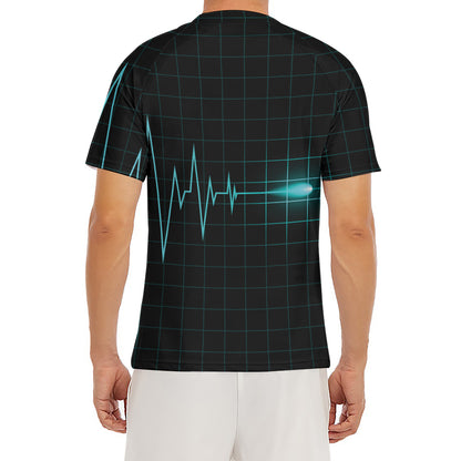 Teal Heartbeat Print Men's Short Sleeve Rash Guard