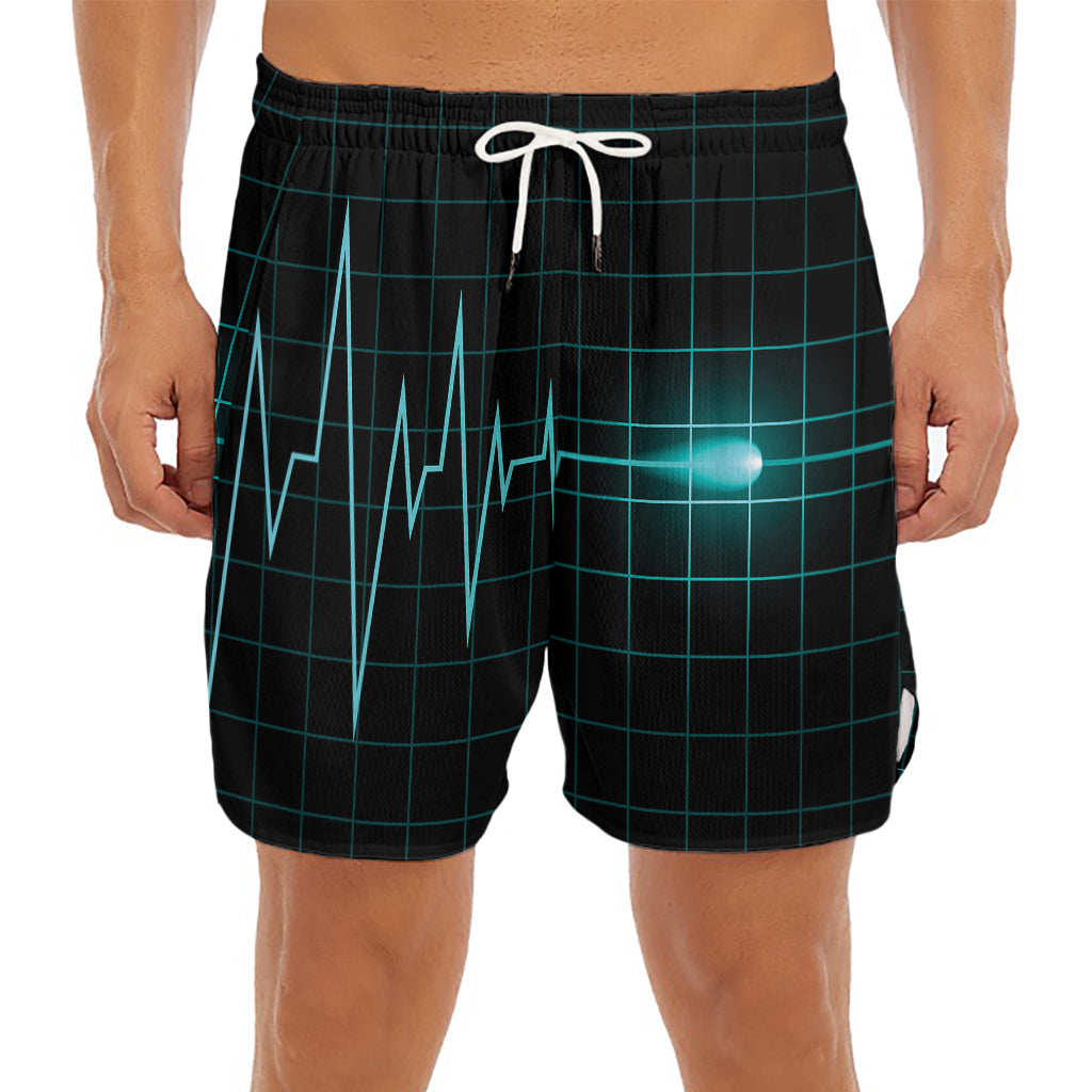 Teal Heartbeat Print Men's Split Running Shorts