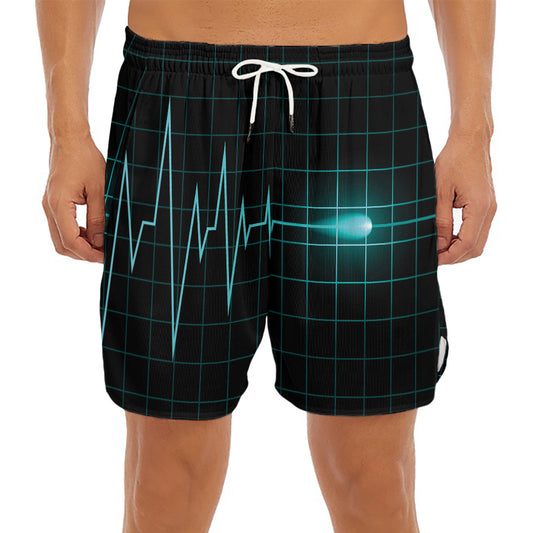Teal Heartbeat Print Men's Split Running Shorts