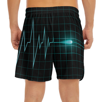 Teal Heartbeat Print Men's Split Running Shorts
