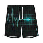 Teal Heartbeat Print Men's Sports Shorts