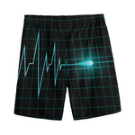 Teal Heartbeat Print Men's Sports Shorts