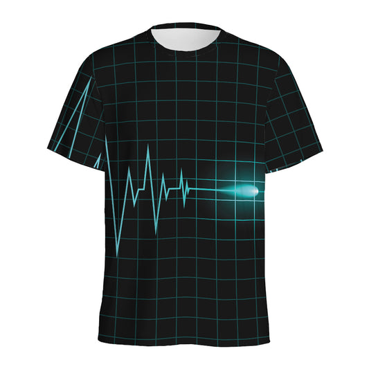 Teal Heartbeat Print Men's Sports T-Shirt