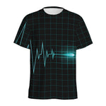 Teal Heartbeat Print Men's Sports T-Shirt