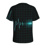 Teal Heartbeat Print Men's Sports T-Shirt