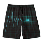 Teal Heartbeat Print Men's Swim Trunks