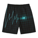 Teal Heartbeat Print Men's Swim Trunks