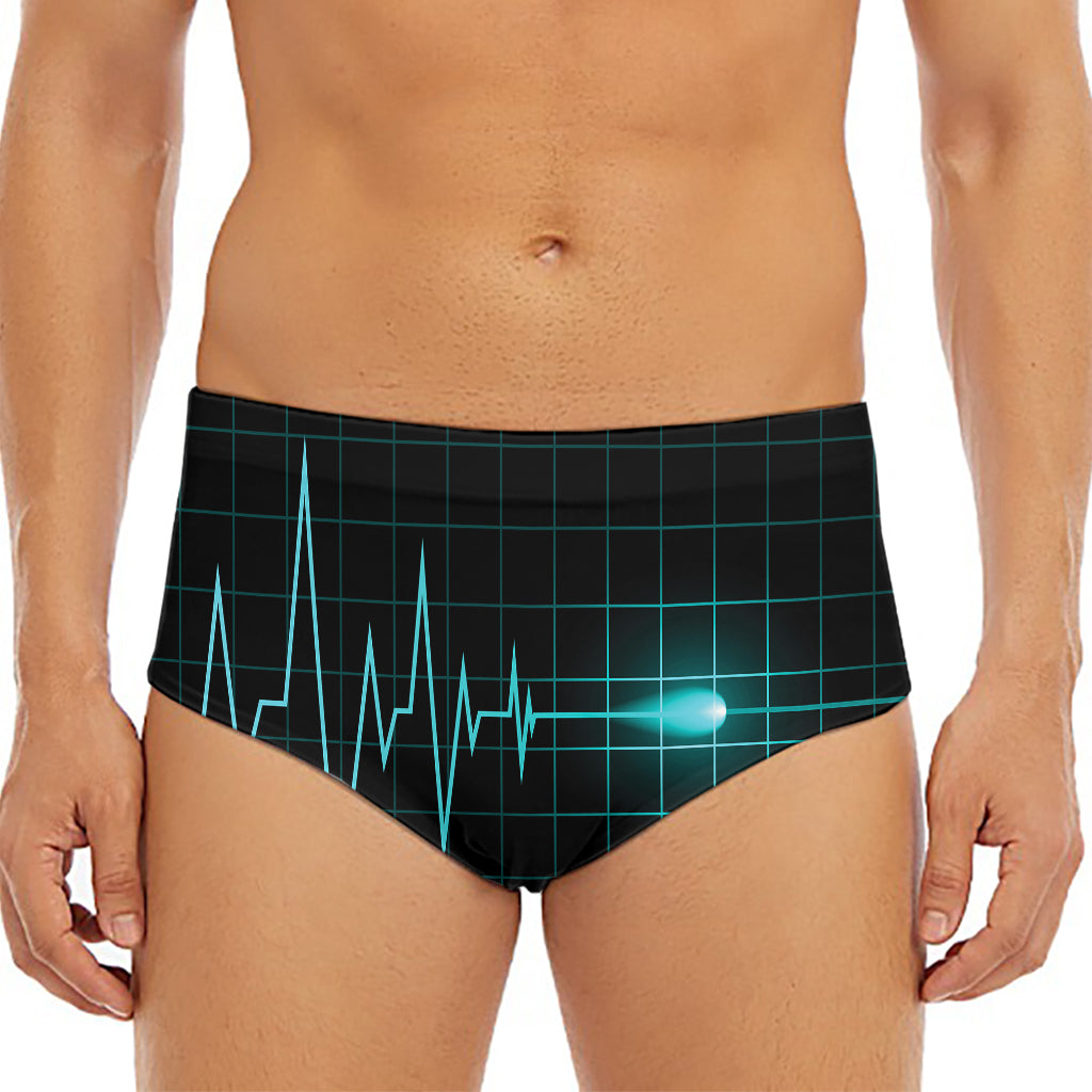 Teal Heartbeat Print Men's Triangle Swim Briefs