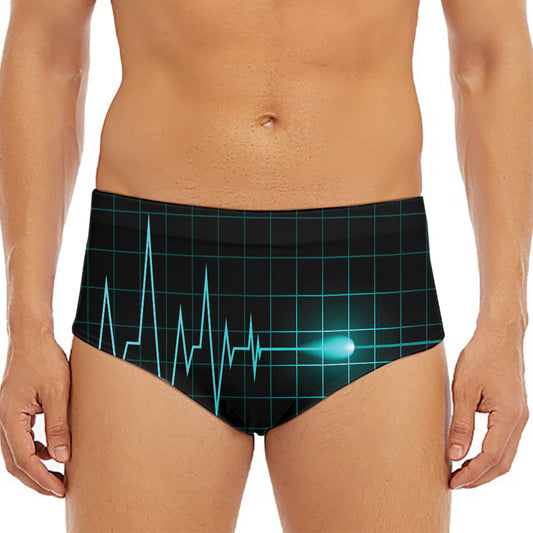 Teal Heartbeat Print Men's Triangle Swim Briefs
