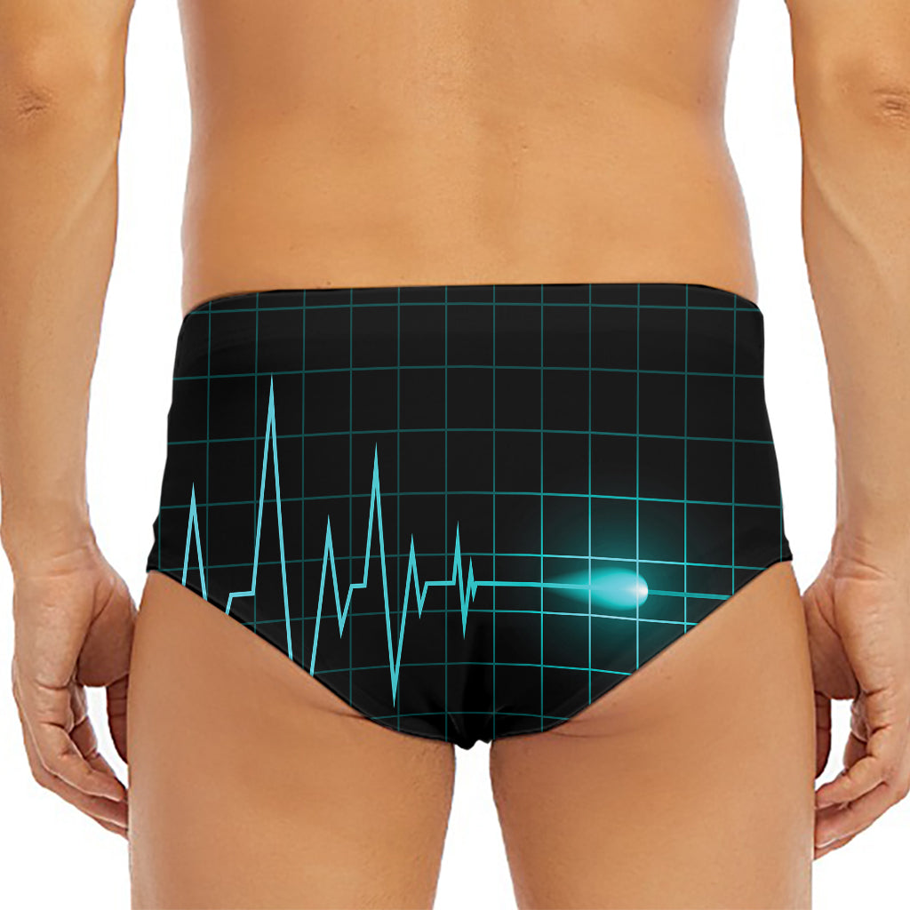 Teal Heartbeat Print Men's Triangle Swim Briefs