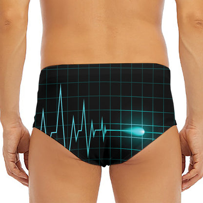Teal Heartbeat Print Men's Triangle Swim Briefs