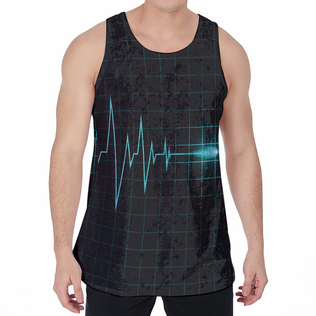 Teal Heartbeat Print Men's Velvet Tank Top