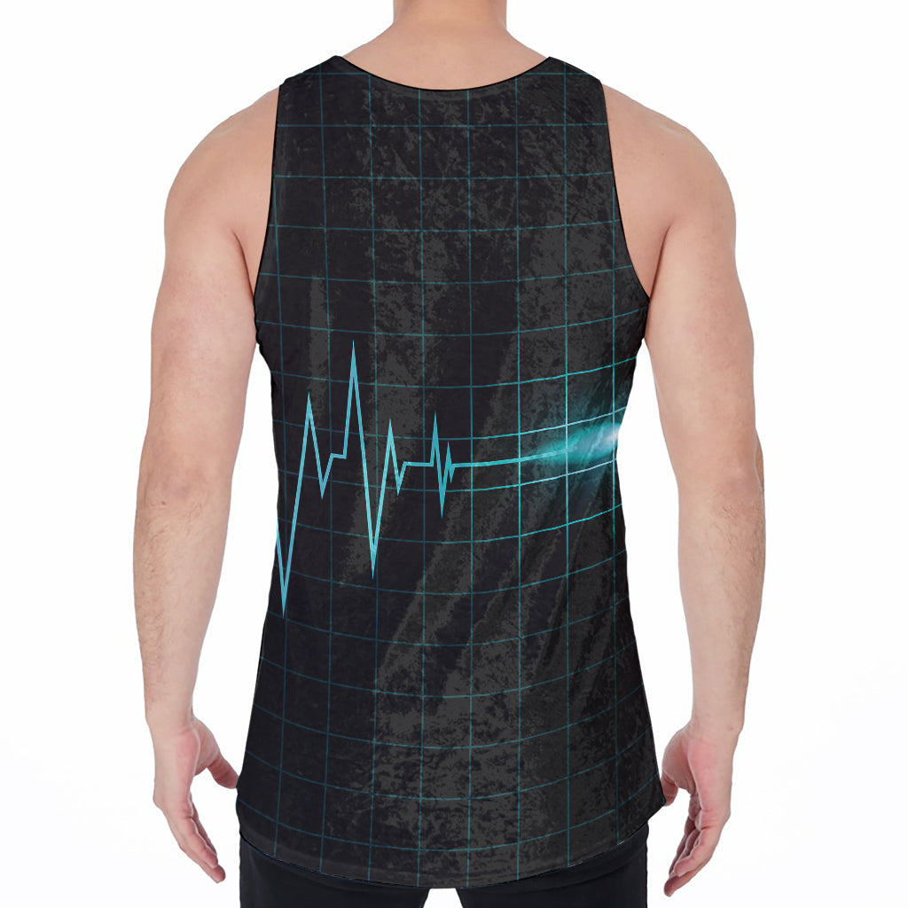 Teal Heartbeat Print Men's Velvet Tank Top